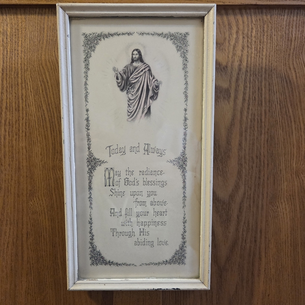 Vintage Buzza Craftacres Religious Wall Art with Jesus Illustration And Blessing